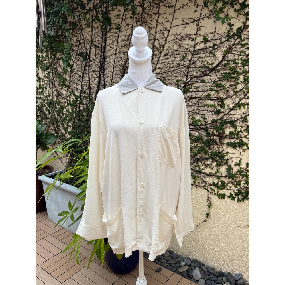 Vintage Grigio Perla ivory off white silk button down pajama blouse